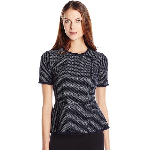 BCBGMAXAZRIA | Viviayne Blue Zip Front Peplum Top - Picture 1 of 16